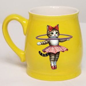 Hula Hooping Kitty Cat Mug 15oz Lemon Yellow